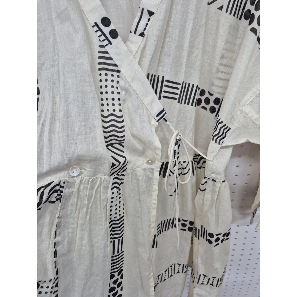 Gudrun Sjoden Piccolo Wrap Cotton Blouse Geometric Print Size Large